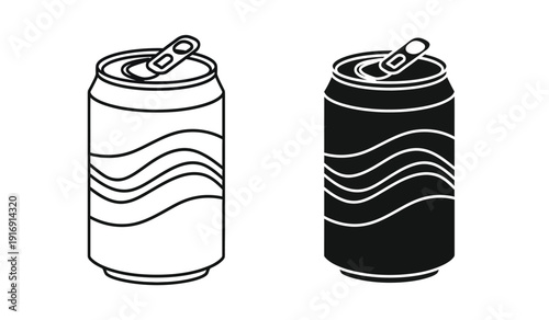 Black and white illustration of two soda cans with wavy lines on a pure