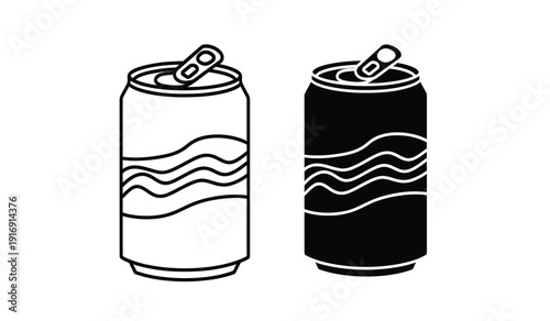 Black and white illustration of two soda cans with wavy lines on a pure