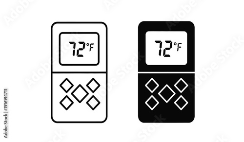 Black and white thermostat icons with temperature display on screen