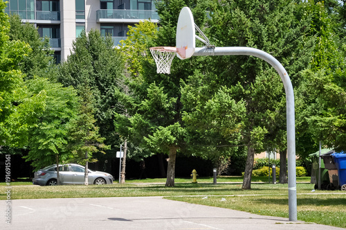 Basketball court at the park in the city