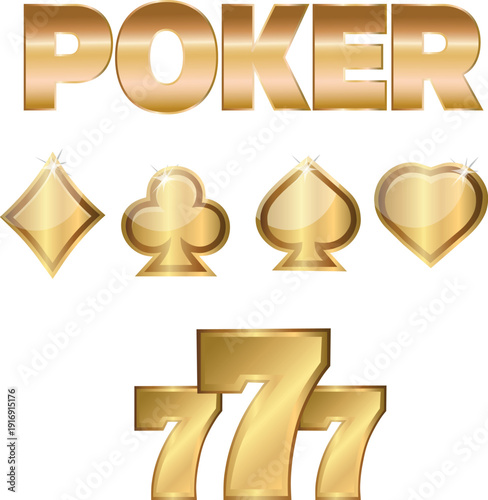 Luxury Golden Poker 777 Casino Logo with Card Suit Symbols