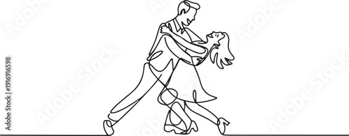 Continuous one line drawing man and woman dancing Lindy hop or Swing. Male and female characters performing dance at school or party. Fun lifestyle. one line Icon drawing