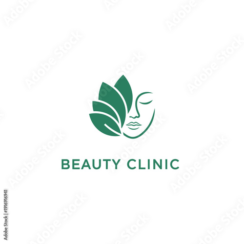 Serene face with leaves illustration for beauty clinic services concept