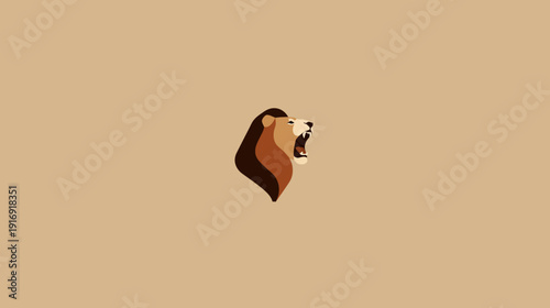 A roaring lion's head in a minimalist style, against a neutral background