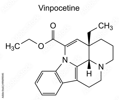 Vinpocetine, chemical structure of vinpocetine, drug substance