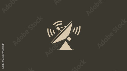 A simple illustration of a satellite dish emitting signals set against a dark background
