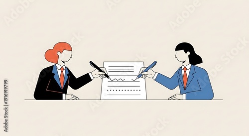 Agreement Seal: Two professionals seal a deal with the stroke of a pen, symbolizing collaboration, agreement and business.