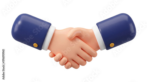 3D cartoon hands shaking in agreement gesture with business sleeves