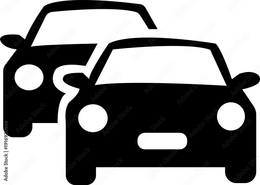 Obraz premium Cars icon set. Traffic jam , automobile, car, driving, transport. Auto symbol - stock vector. front view of single, double, and triple black car icons displayed on a clean . isolated on transparent ba
