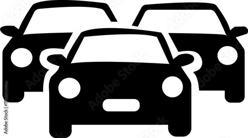 Cars icon set. Traffic jam , automobile, car, driving, transport. Auto symbol - stock vector. front view of single, double, and triple black car icons displayed on a clean . isolated on transparent ba