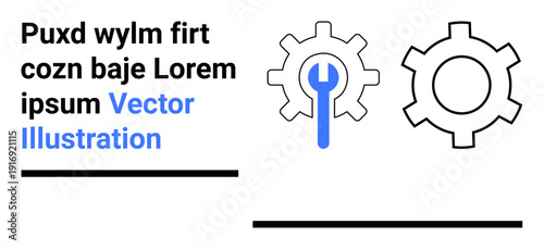 Gears and wrench icon convey ideas of settings, customization, or repair. Ideal for technology, engineering, software workflows, maintenance, business tools, data processing simple landing page