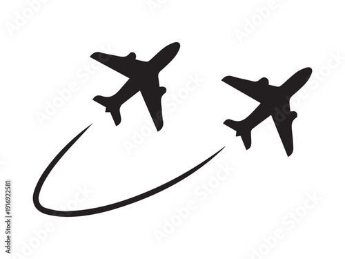 Two airplanes flying on a route path, air travel and aviation symbol