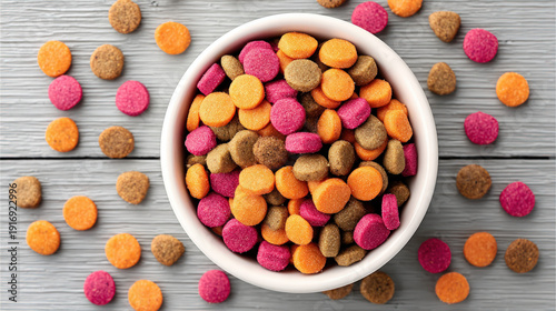 A full dog food bowl on the...