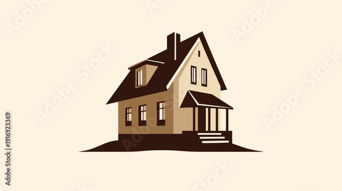 A simplified illustration of a two-story home with a chimney, windows, and a porch