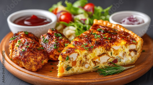 A slice of chicken and vege...