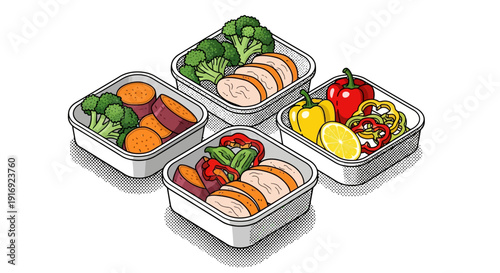 Colorful meal prep containers with healthy ingredients for nutritious cooking