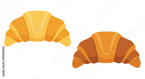 Two cartoon croissants one golden one chocolate filled isolated on white