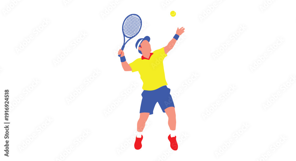 Fototapeta premium A stylized illustration of a tennis player serving a bright green ball