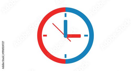 A colorful clock face displays a time nearing ten o clock