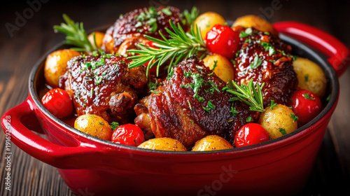 Braised chicken legs in a pot