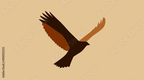 A stylized illustration depicting a bird in flight, rendered in shades of brown against a tan background