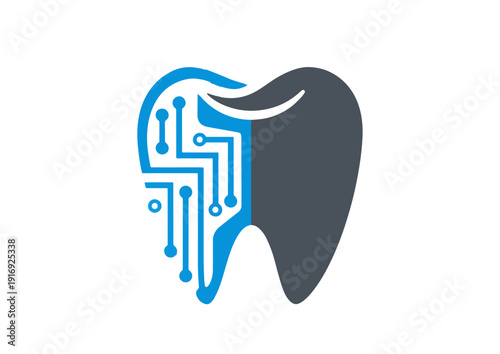 Digital Dental Tooth Technology Circuit Vector Logo