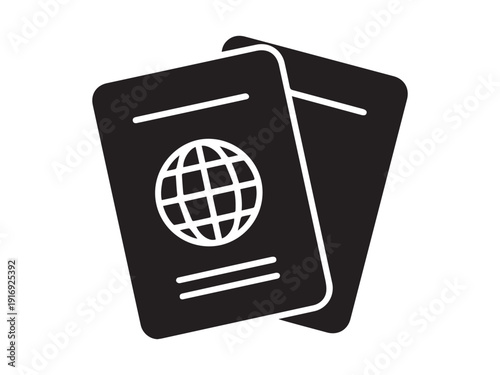 Two passport document icons with globe symbol for international travel and identification