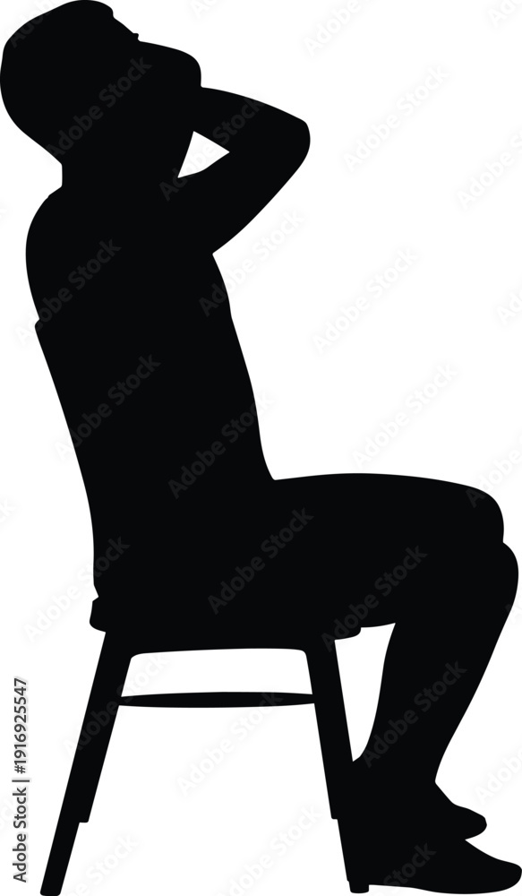 Fototapeta premium Man sitting in chair with hand on head in thoughtful pose