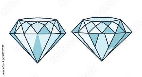 Two teal colored diamond illustrations with distinct facet arrangements