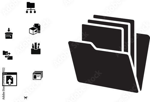 Graphic resources folder icon with layered sheets minimal vector silhouette clean geometric archive symbol.