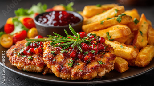 Chicken schnitzel with chip...