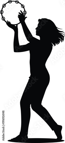 Silhouette of woman playing tambourine with dynamic movement