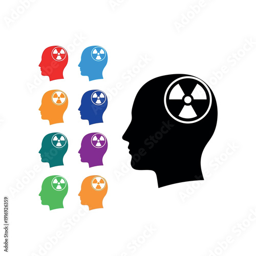 Illustration shows people standing near a biometric scanner and eye scanning technology