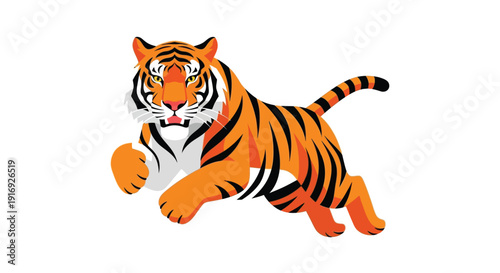 A vibrant illustration of a tiger in a dynamic leaping pose