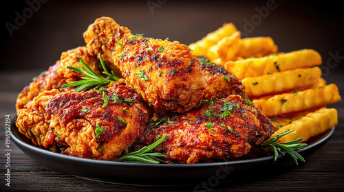 Deep fried chicken pieces a...