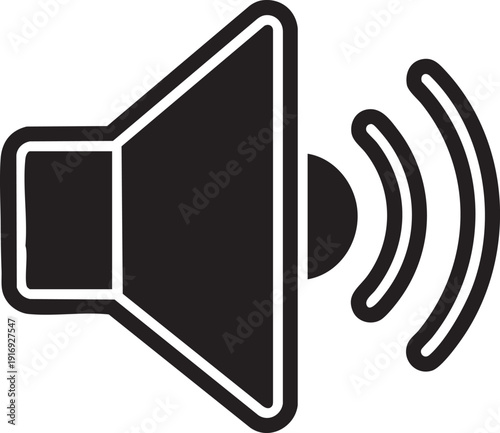 A large speaker emitting sound waves, symbolizing audio output, loudspeaker icon, technology device, sound emission