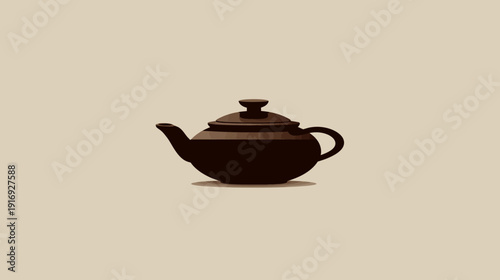Pixelated illustration of a brown teapot with a lid and handle on a light beige background
