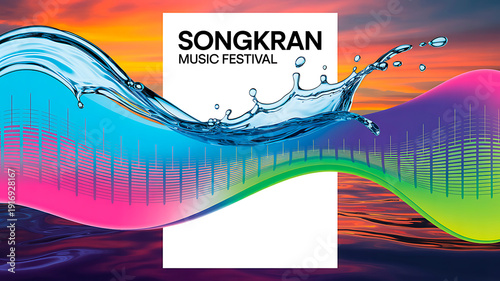 Songkran Thailand campaign visual, mix of tradition and modern celebration, premium advertising style, water effects, tropical color palette, PSD mockup, professional branding layout