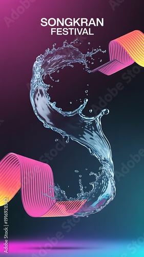 Songkran Thailand campaign visual, mix of tradition and modern celebration, premium advertising style, water effects, tropical color palette, PSD mockup, professional branding layout