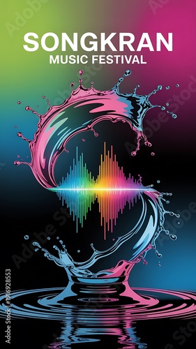 Songkran Thailand campaign visual, mix of tradition and modern celebration, premium advertising style, water effects, tropical color palette, PSD mockup, professional branding layout