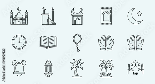 Ramadhan Kareem Icons Islamic Symbols for Prayer, Celebration, and Faith Collection