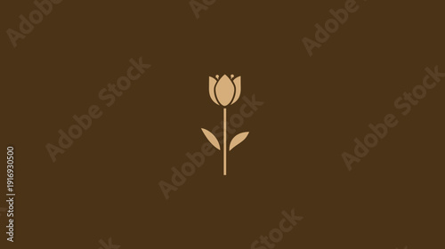 A simple, symmetrical illustration of a single tulip on a brown background