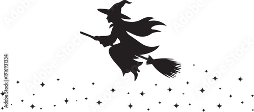 Silhouette of a witch flying on a broomstick with stars 11