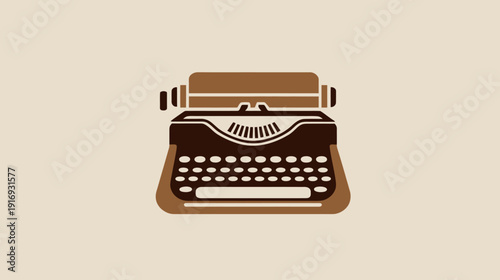 Illustration of a vintage mechanical writing machine in shades of brown on a beige background