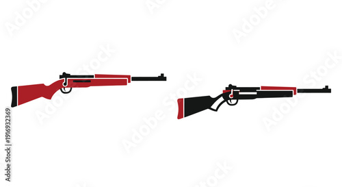 Two stylized rifles are depicted in a simple graphic illustration