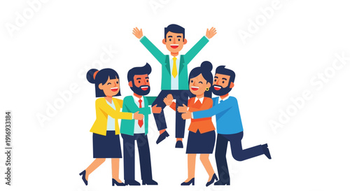 A joyful team celebrates success with a cheerful piggyback ride