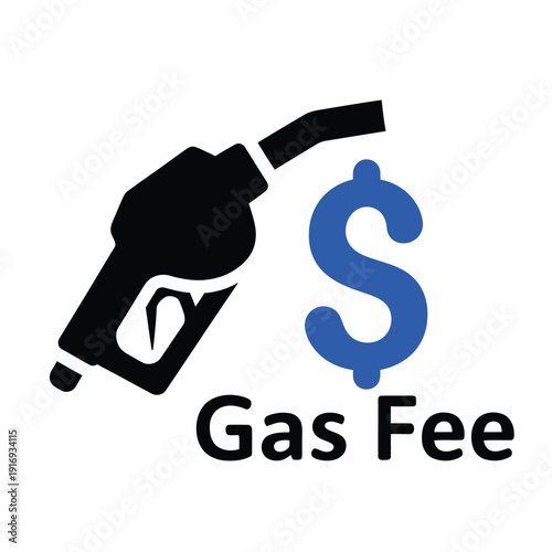 Vector graphic depicting the financial cost of vehicle fuel, showcasing a gas pump nozzle with a dollar sign to symbolize petrol expenses and service fees