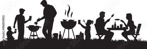 Silhouette of family barbecuing in the park barbecue 1