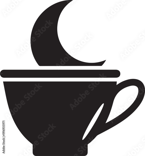 Cup of Coffee with Moon Symbol on Top Evening Drink Concept Minimalist Vector Graphic