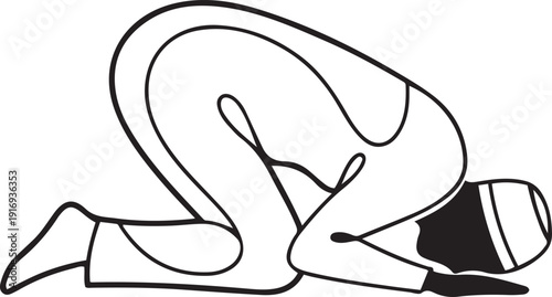 Muslim Man in Prayer Position Silhouette Abstract Line Art Islamic Culture
